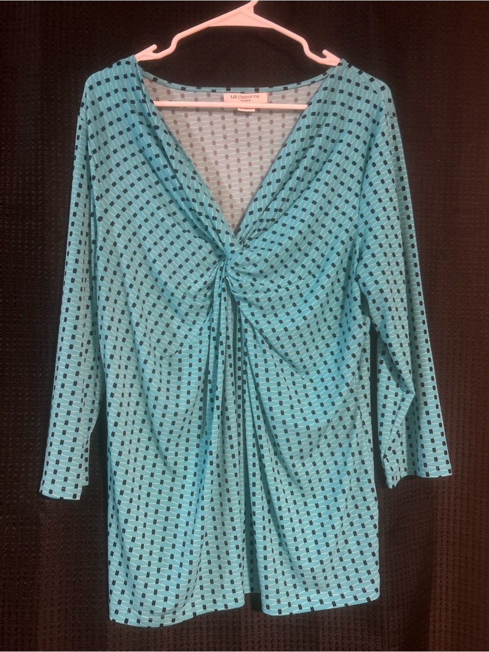 Liz Claiborne Turquoise Knot-Front Long Sleeve Top